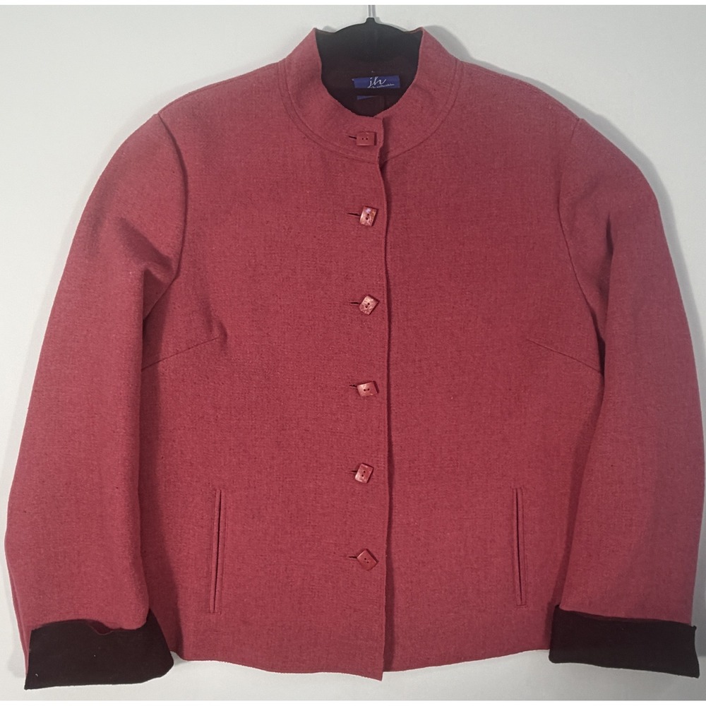 JH Collectibles Jacket Women XL Pink Wool Blend Mock Neck Square Button